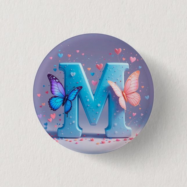 Colourful Letter M with Butterflies 1 Inch Round Button (Front)