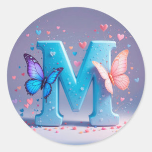 Colourful Letter M with Butterflies Classic Round Sticker