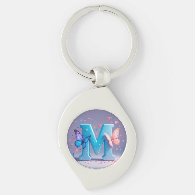 Colourful Letter M with Butterflies Keychain (Front)