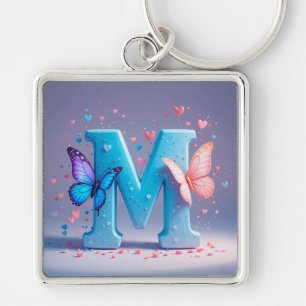Colourful Letter M with Butterflies Keychain