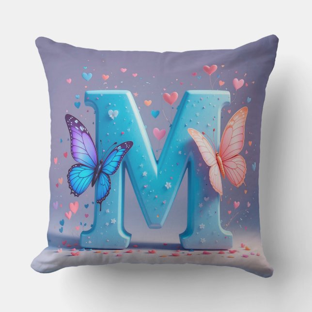 Colourful Letter M with Butterflies Throw Pillow (Front)