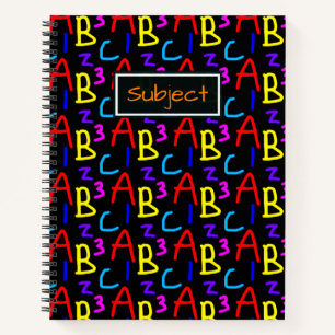 Colourful Letters and Numbers Typography Pattern Notebook