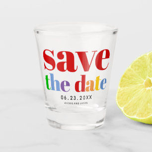 Colourful letters, dots and stripes red gay photo shot glass