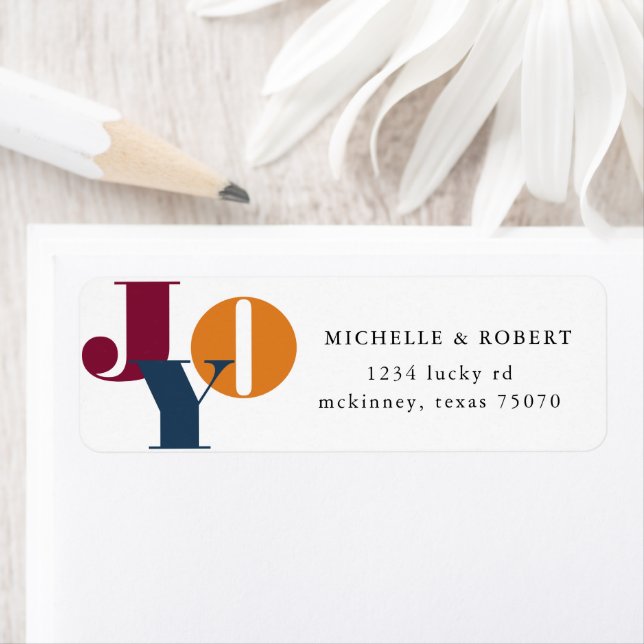 Colourful Letters Joy Holiday Return Address Label (Insitu)