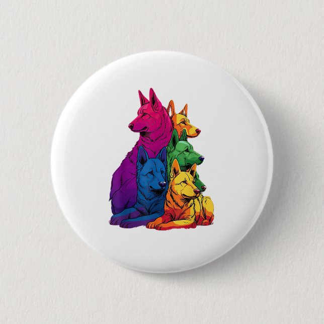 Colourful LGBT Pride German Shepherd Dog Pile  2 Inch Round Button (Front)