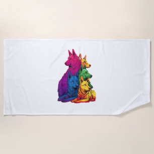 Colourful LGBT Pride German Shepherd Dog Pile  Beach Towel
