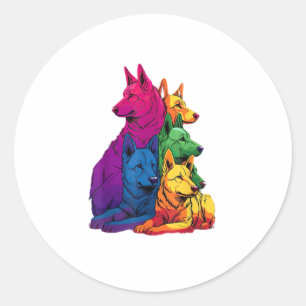 Colourful LGBT Pride German Shepherd Dog Pile  Classic Round Sticker