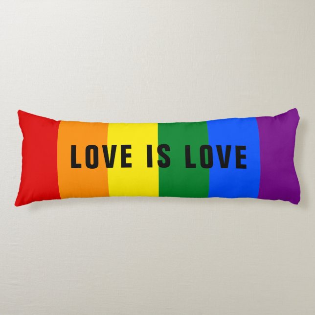 Colourful LGBT Rainbow Gay Pride Flag Custom Text Body Pillow (Front)