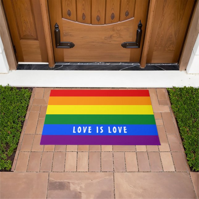 Colourful LGBT Rainbow Gay Pride Flag Custom Text Doormat (Outdoor)