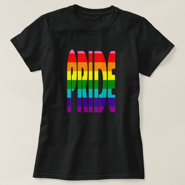 Colourful LGBT Rainbow Text LGBTQ Gay Pride Suppor T-Shirt (Design Front)