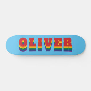 Colourful LGBTQ Rainbow Gay Pride Flag Custom Name Skateboard