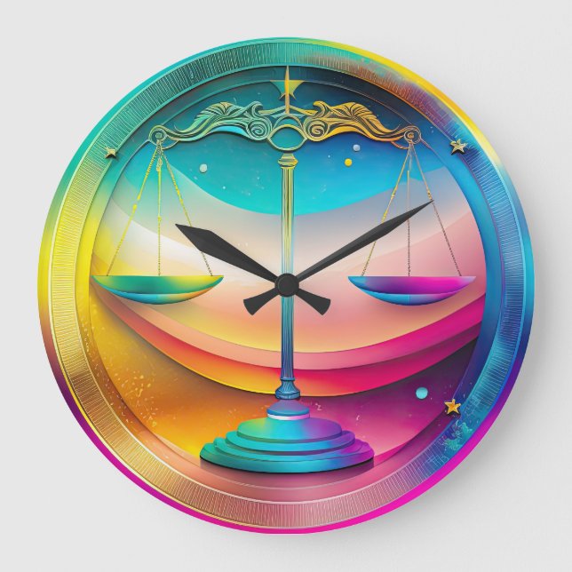 Colourful Libra Zodiac Wall Clock (Front)