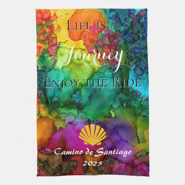 Colourful Life is a Journey Enjoy the Ride Kitchen Towel (Vertical)