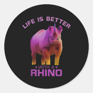 Colourful Life Is Better With A Rhino Cute Wild Classic Round Sticker