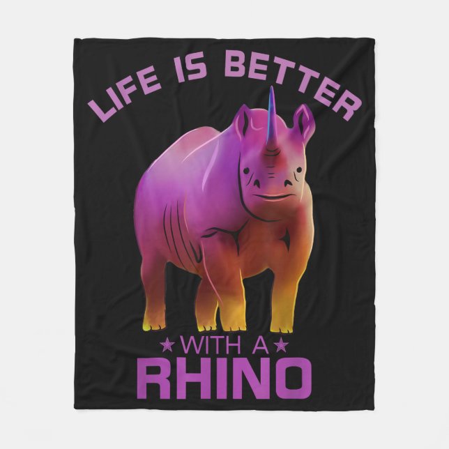 Colourful Life Is Better With A Rhino Cute Wild Fleece Blanket (Front)