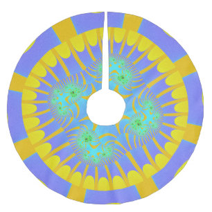 Colourful Light Blue and Yellow Fractal Brushed Polyester Tree Skirt