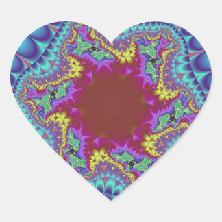 Colourful Light Blue, Pink and Burgundy Fractal Heart Sticker