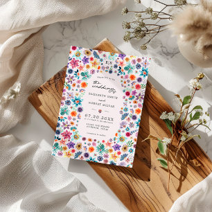 Colourful Light Pink Wildflower Garden Wedding Invitation