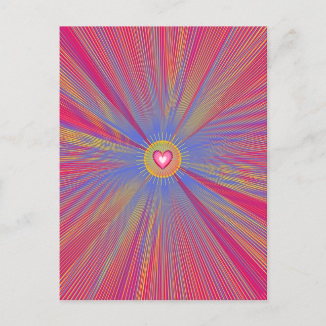 Colourful Light Rays Psychedelic Trippy Shiny Hear Postcard (Front)