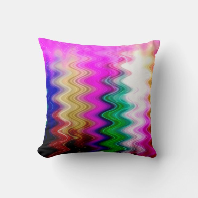 Colourful Light waves abstract art Throw Pillow (Front)