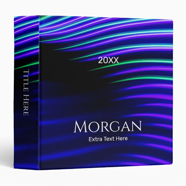 Colourful Light Waves on Black, DIY Name & Info Binder (Front/Spine)