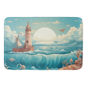 Colourful Lighthouse & Ocean Dreamscape Bath Mat