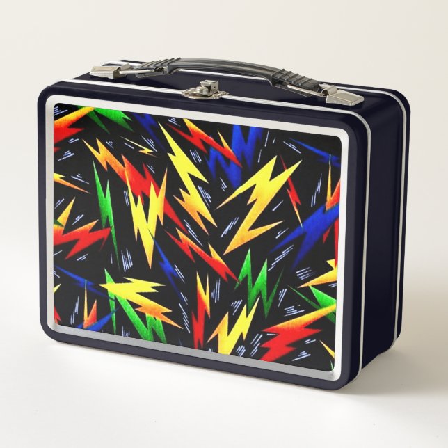 Colourful Lightning Bolts Metal Lunch Box (Front)