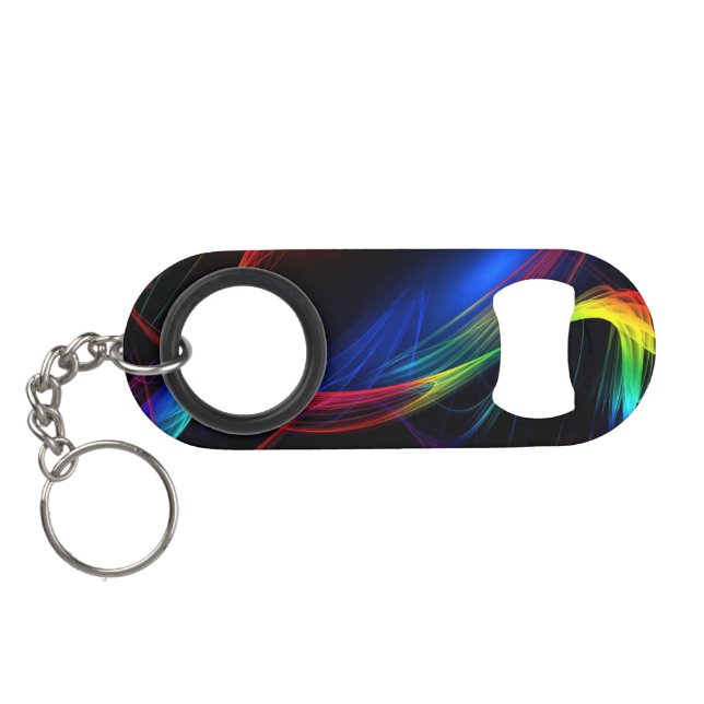 Colourful Lights Black Keychain Bottle Opener (Back Horizontal)