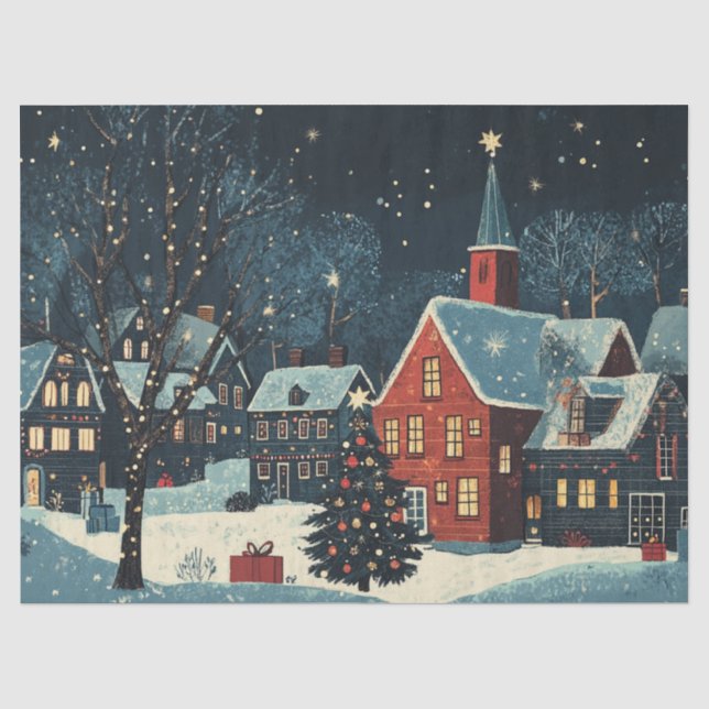 Colourful Lights on Christmas Trees Tissue Paper (Front)