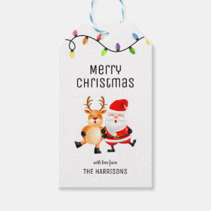 Colourful Lights Santa Reindeer Christmas Gift Tags