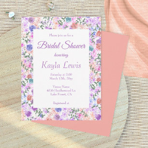 Colourful Lilac, Peach, Pink, Blue Bridal Shower Invitation