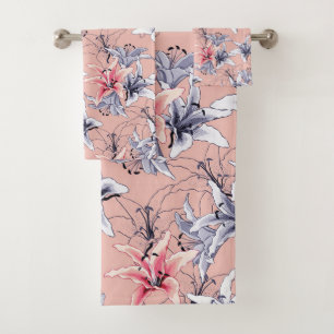 Colourful lilies pattern bath towel set