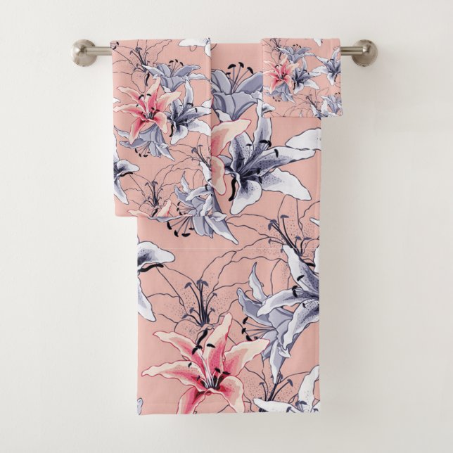Colourful lilies pattern bath towel set (Insitu)