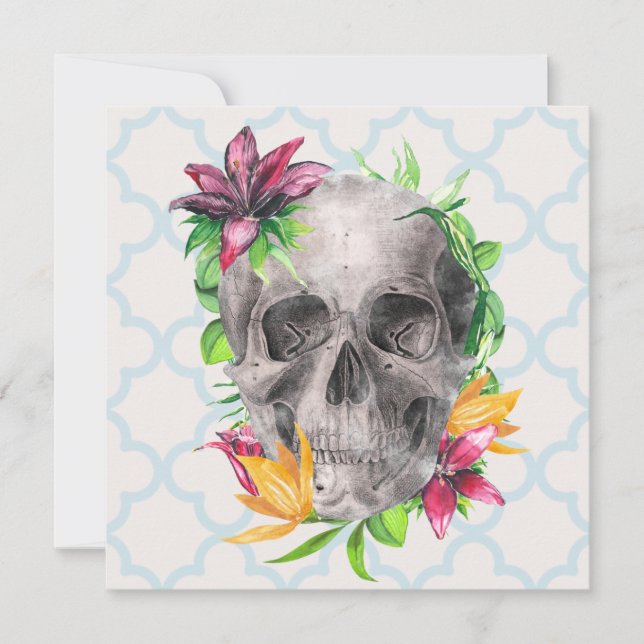 Colourful Lily Floral Skull Gothic Greeting Card (Front)