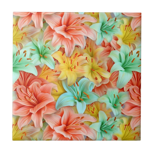 Colourful Lily Flower Seamless Pattern Tile (Front)