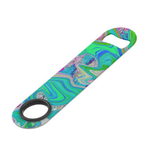 Colourful Lime Green Abstract Retro Liquid Art Bar Key