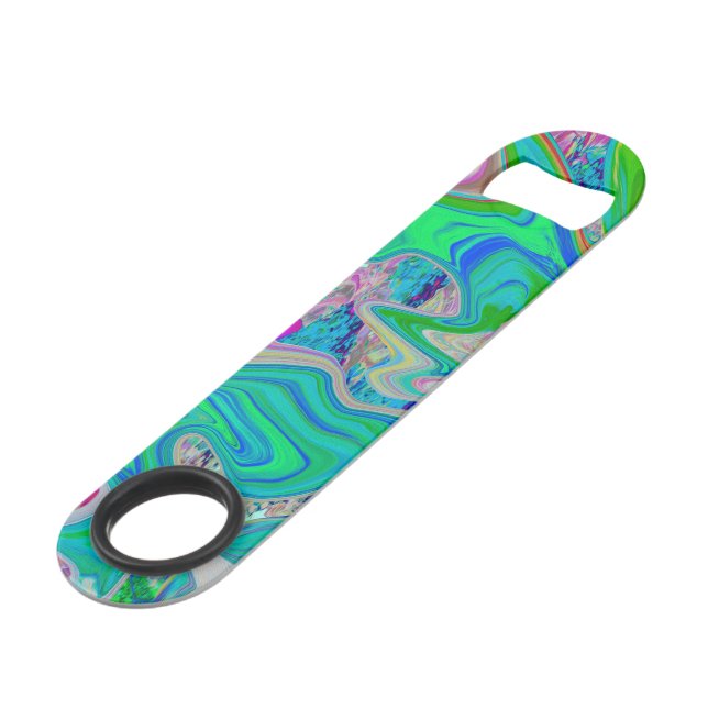 Colourful Lime Green Abstract Retro Liquid Art Bar Key (Front Angled)