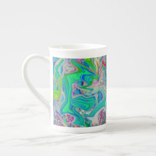 Colourful Lime Green Abstract Retro Liquid Art Bone China Mug