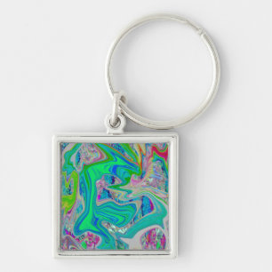 Colourful Lime Green Abstract Retro Liquid Art Keychain