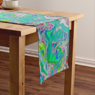 Colourful Lime Green Abstract Retro Liquid Art Long Table Runner