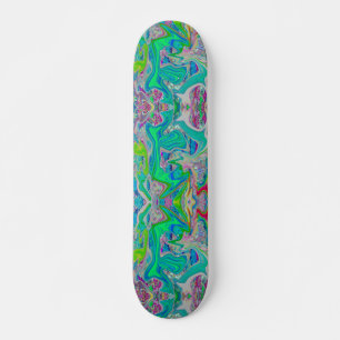Colourful Lime Green Abstract Retro Liquid Art Skateboard