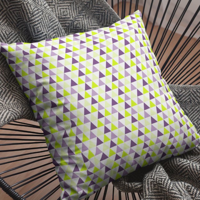 Colourful Lime Green Purple Geometric Pattern Throw Pillow (Creator Uploaded)