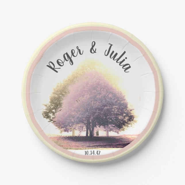 Colourful Lime Trees in Foggy Weather customizable Paper Plate (Front)