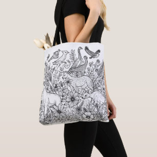Colourful Line Art Design Colouring  Tote Bag