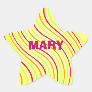 Colourful Lines On Yellow With Name Star Sticker
