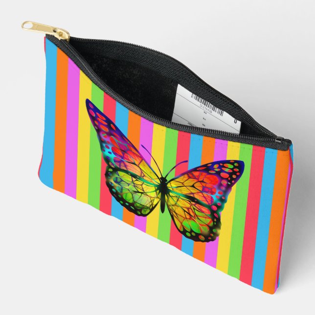 Colourful Lines Rainbow Butterfly  Accessory Pouch (Open)