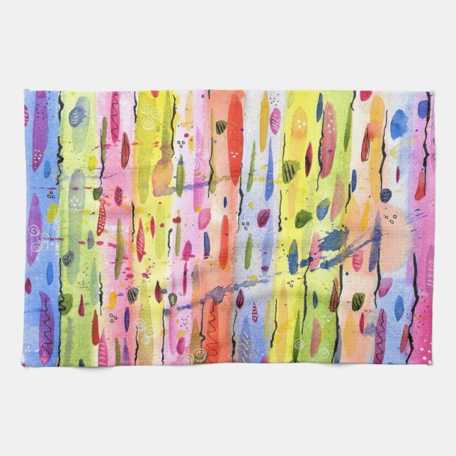 Colourful Lines Watercolor Abstract Kitchen Towel (Horizontal)