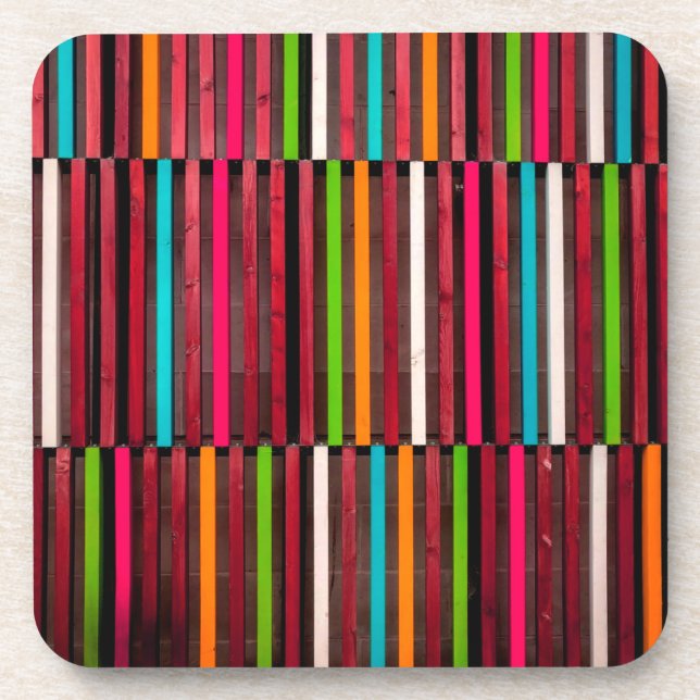 Colourful Lines Wood Blue Orange Pattern Fun Coaster (Front)