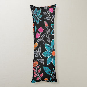 Colourful Linoprint Floral Pattern Body Pillow