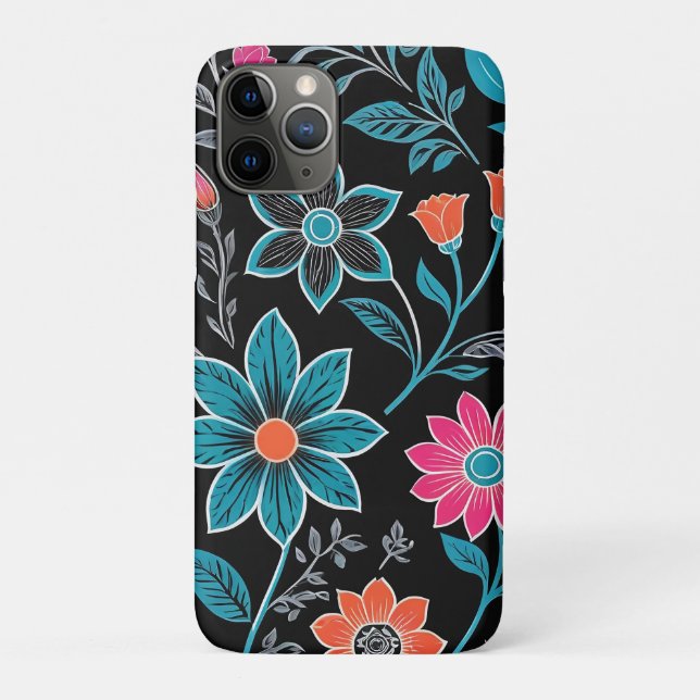 Colourful Linoprint Floral Pattern Case-Mate iPhone Case (Back)